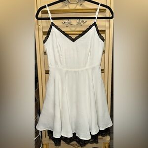 Forever 21 White Spaghetti Strap Dress with Black Lace Trim Size Small